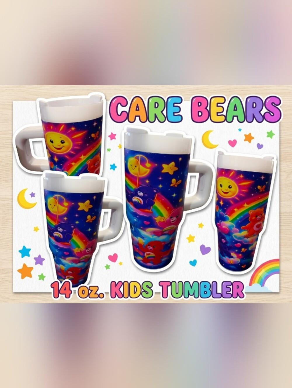 Care Bears Kids Tumbler with Handle - Rainbow Night Design
